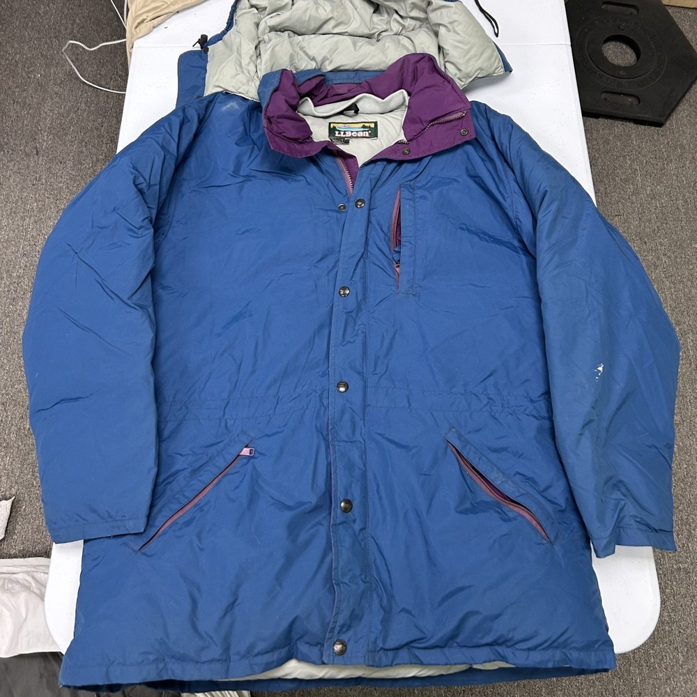 LL Bean Down Parka Mens XL Blue Purple Vintage Made in Canada Quilted Hooded